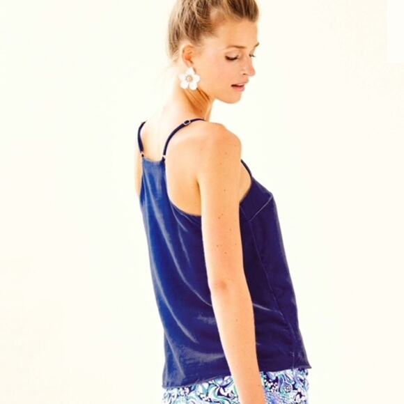 Lilly Pulitzer Silk Velvet Racerback Tank Top in Navy Blue Dusk Blouse XS - Picture 4 of 9